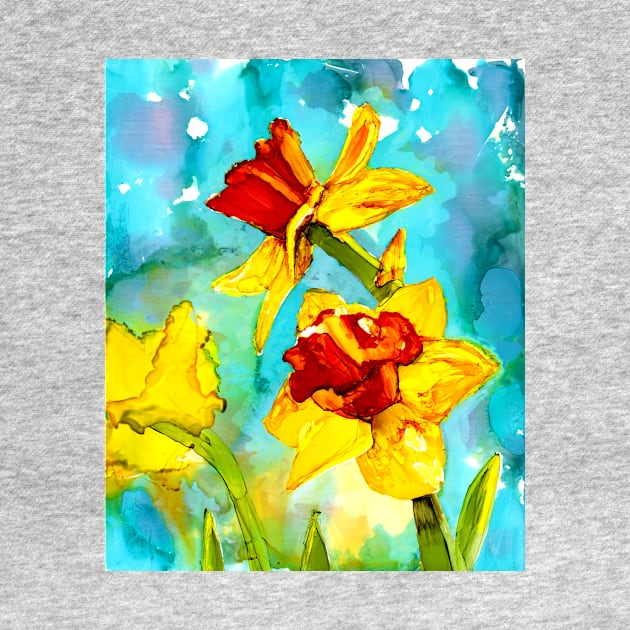 Spring - daffodils in alcohol ink painting by kittyvdheuvel